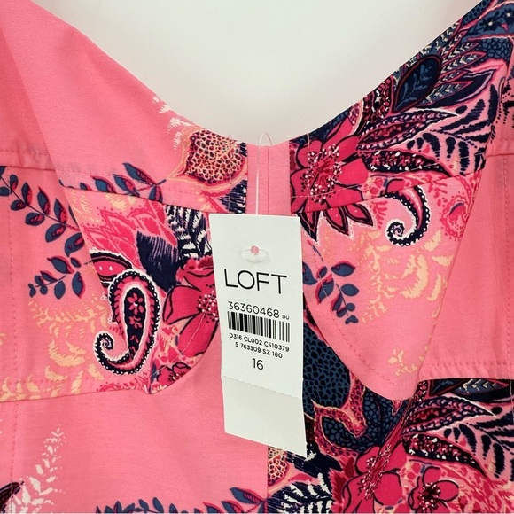 LOFT Paisley Corset Seamed Flare Summer Dress in Pink Multi Size 16 - Picture 10 of 15